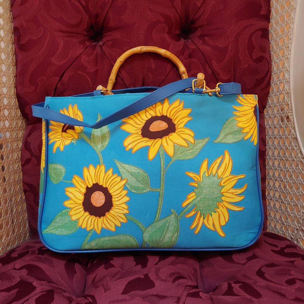 Canvas Purse with Beaded & Sequined Sunflowers NWT - Picture 2 of 5